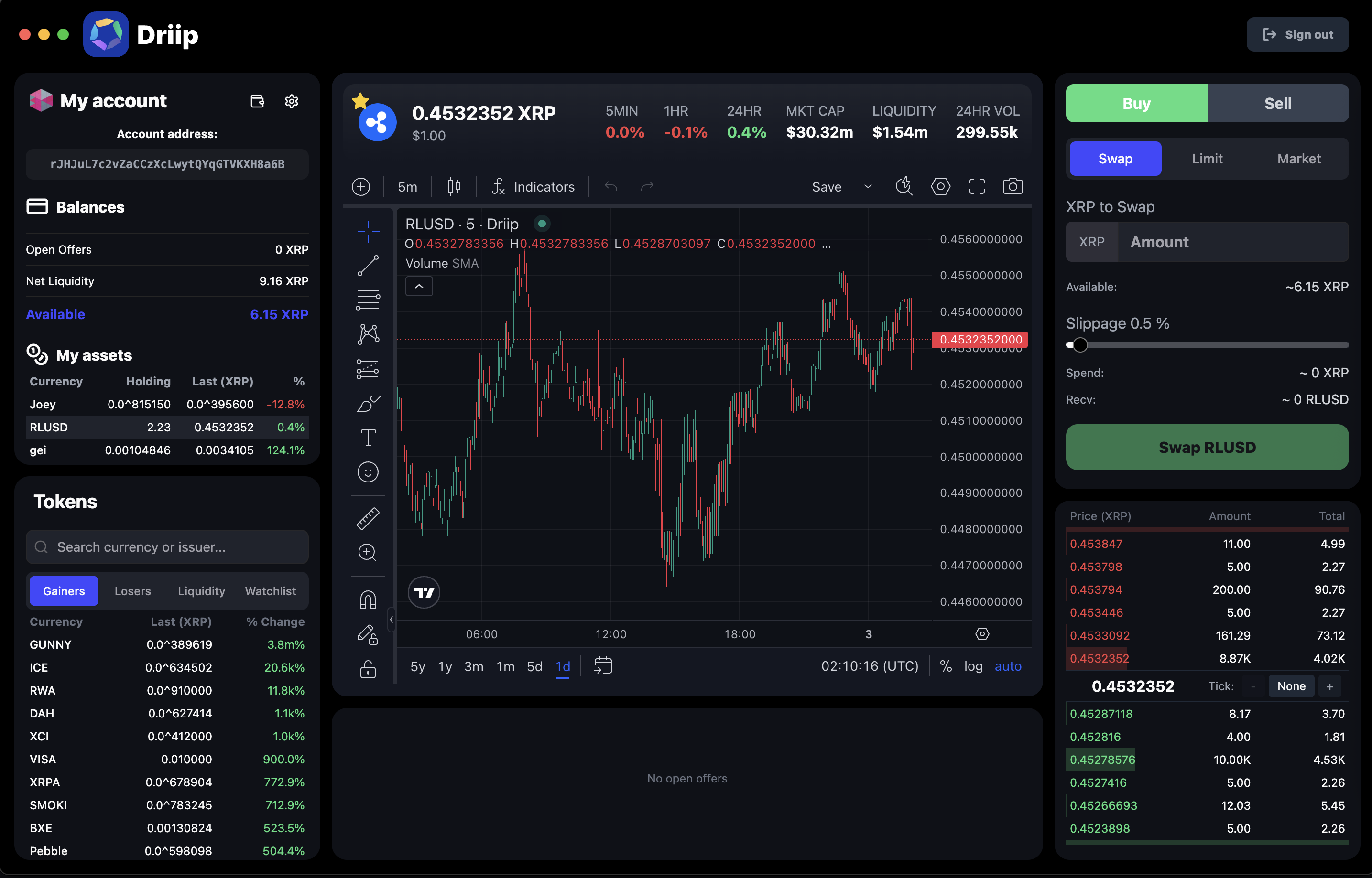 Driip Trading Interface